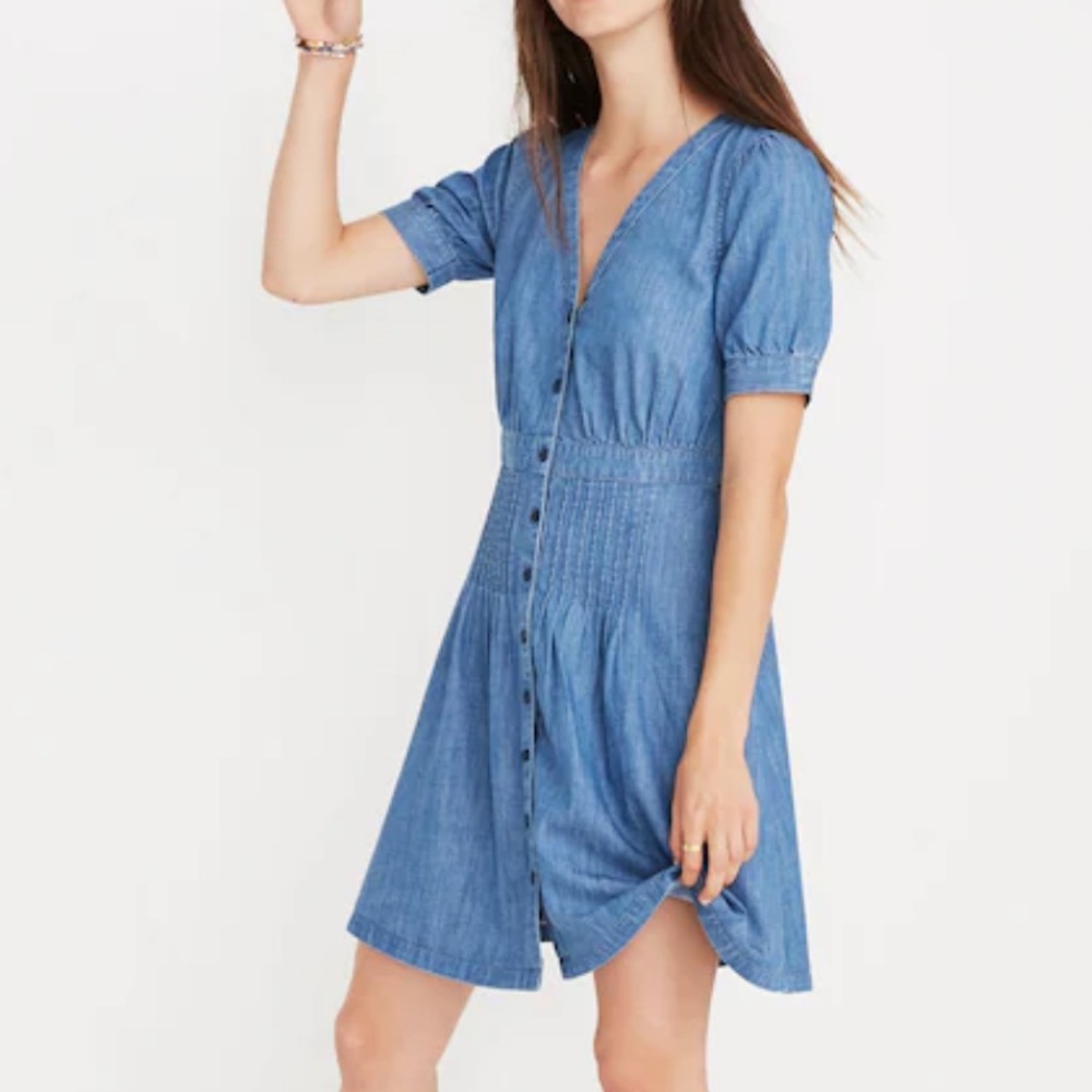 Madewell Denim Day Lily Dress Woman Size 00 XS  Retro Fit Flare 70s Vibe